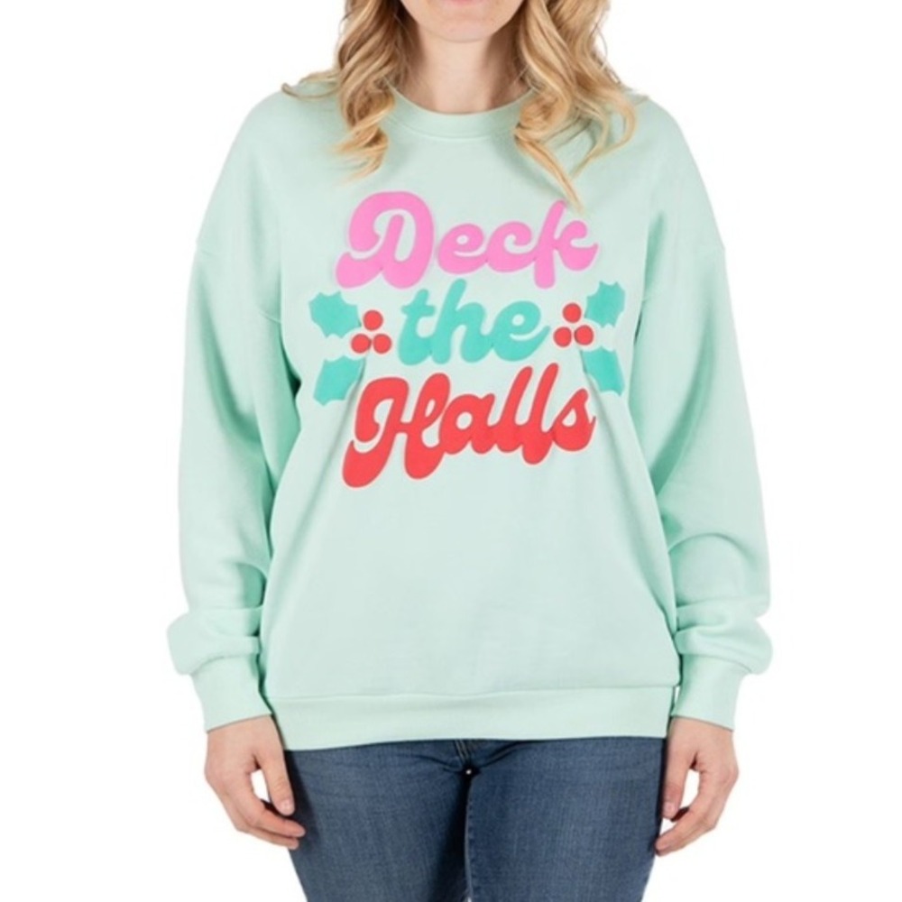 State of Mine Mint size L Sweatshirt Deck The Halls Christmas Puffy